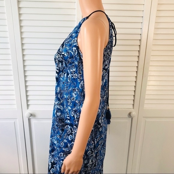 LUCKY BRAND Blue Floral Sleeveless Maxi Dress Size Medium - Picture 5 of 11